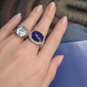 Lot of 2 Costume rings. Both Size 8.5 lapis/sodalite and glass CZ SOLID HEAVY